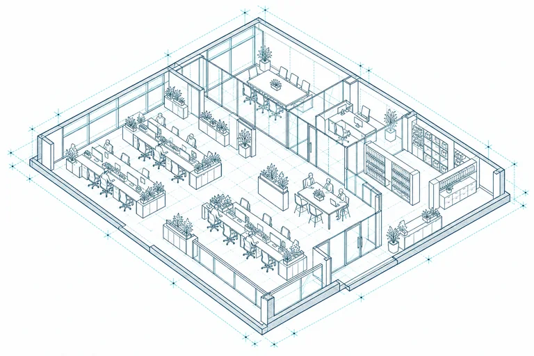 Ilustración isométrica de un piso de oficinas