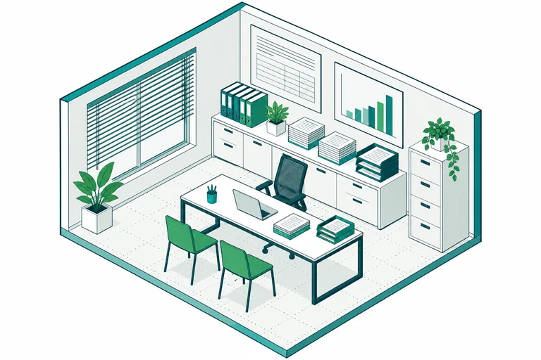 Ilustración isométrica de una oficina de trabajo